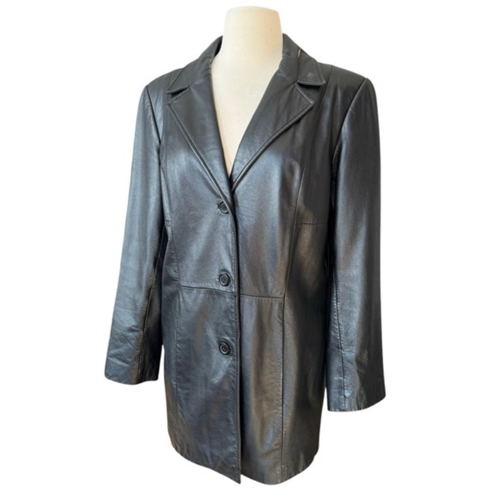 Preston York Vintage‎ 90s Black Leather Jacket Small Minimalism Blazer Coat